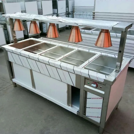 COMMERCIAL BAIN MARIE FOOD WARMER WITH LAMPS  -  1900mm x 700mm x 900mmH