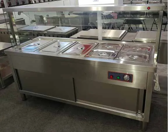 GLASS COVER COMMERCIAL BAIN MARIE FOOD WARMER 6 DIVISION - 2100mm x 700mm x 900mmH