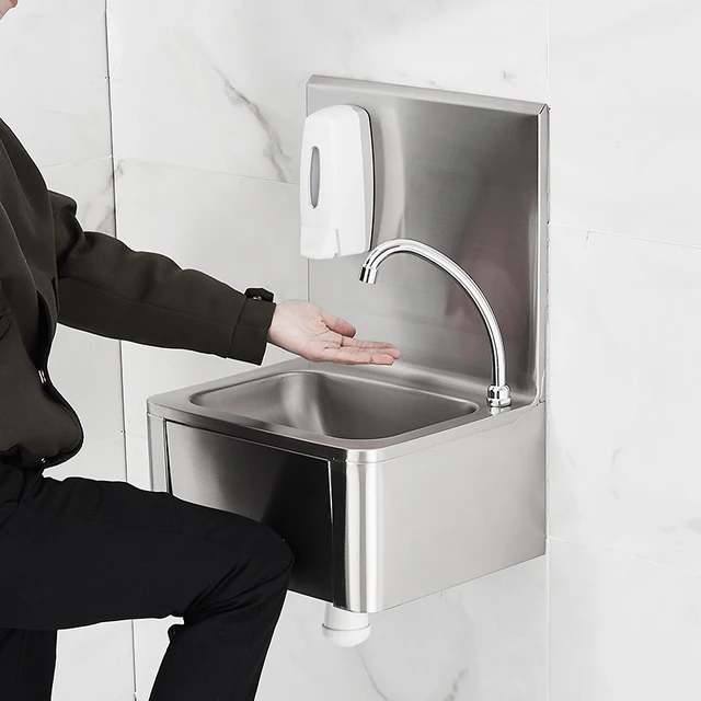 Wall Mount Knee Operated Hand Washing Sink With Splashback