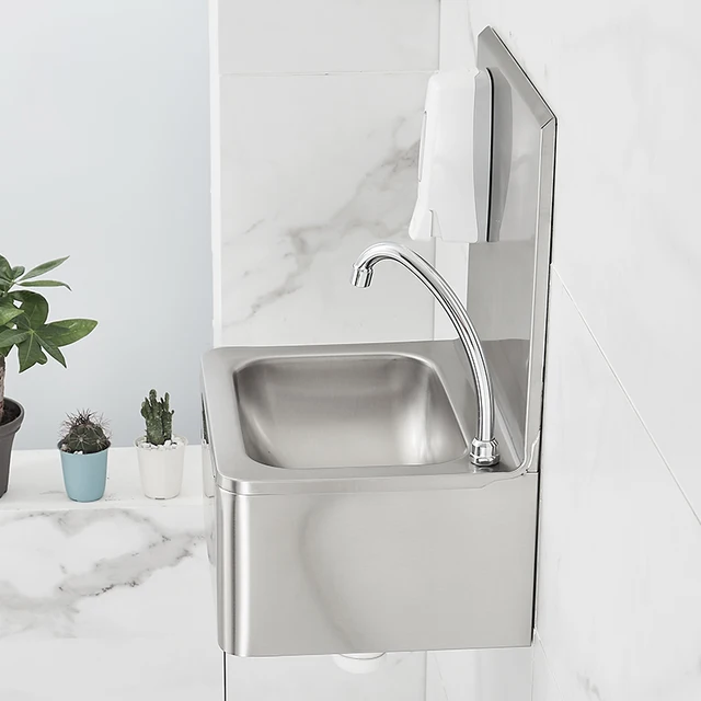 Wall Mount Knee Operated Hand Washing Sink With Splashback