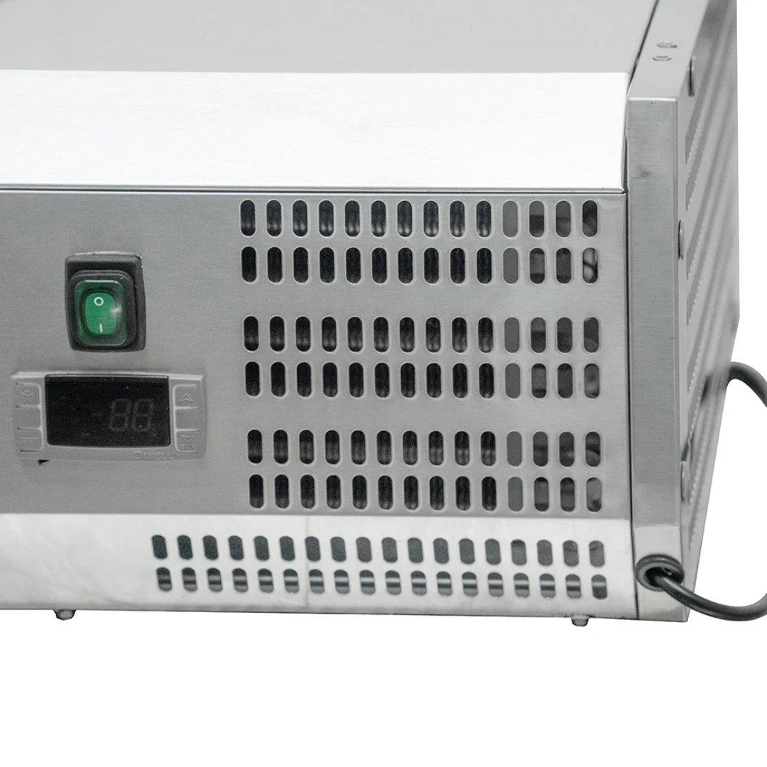 Commercial Countertop Refrigerated Topping Rail – 8 Division/GN 1/3 – 1800×395 mm – Glass Canopy