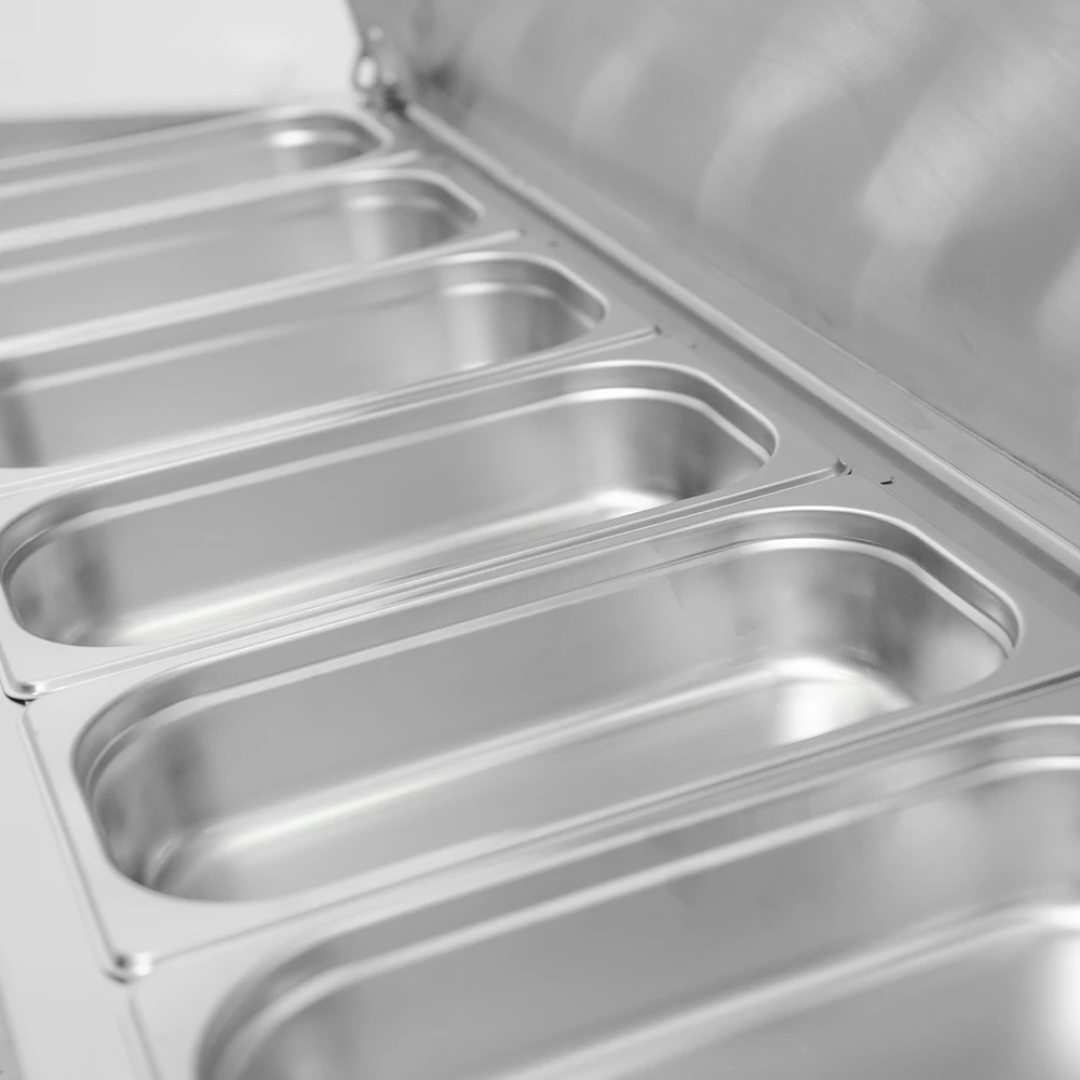 Commercial Countertop Refrigerated Topping Rail – 4 Division/GN 1/3 – 1200×395 mm – Glass Canopy