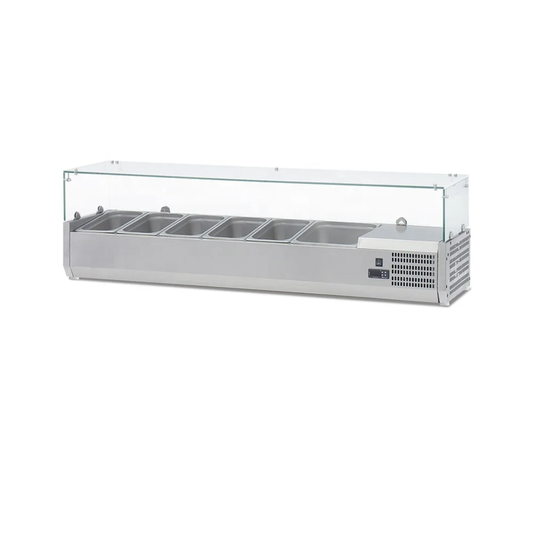 Commercial Countertop Refrigerated Topping Rail – 8 Division/GN 1/3 – 1800×395 mm – Glass Canopy