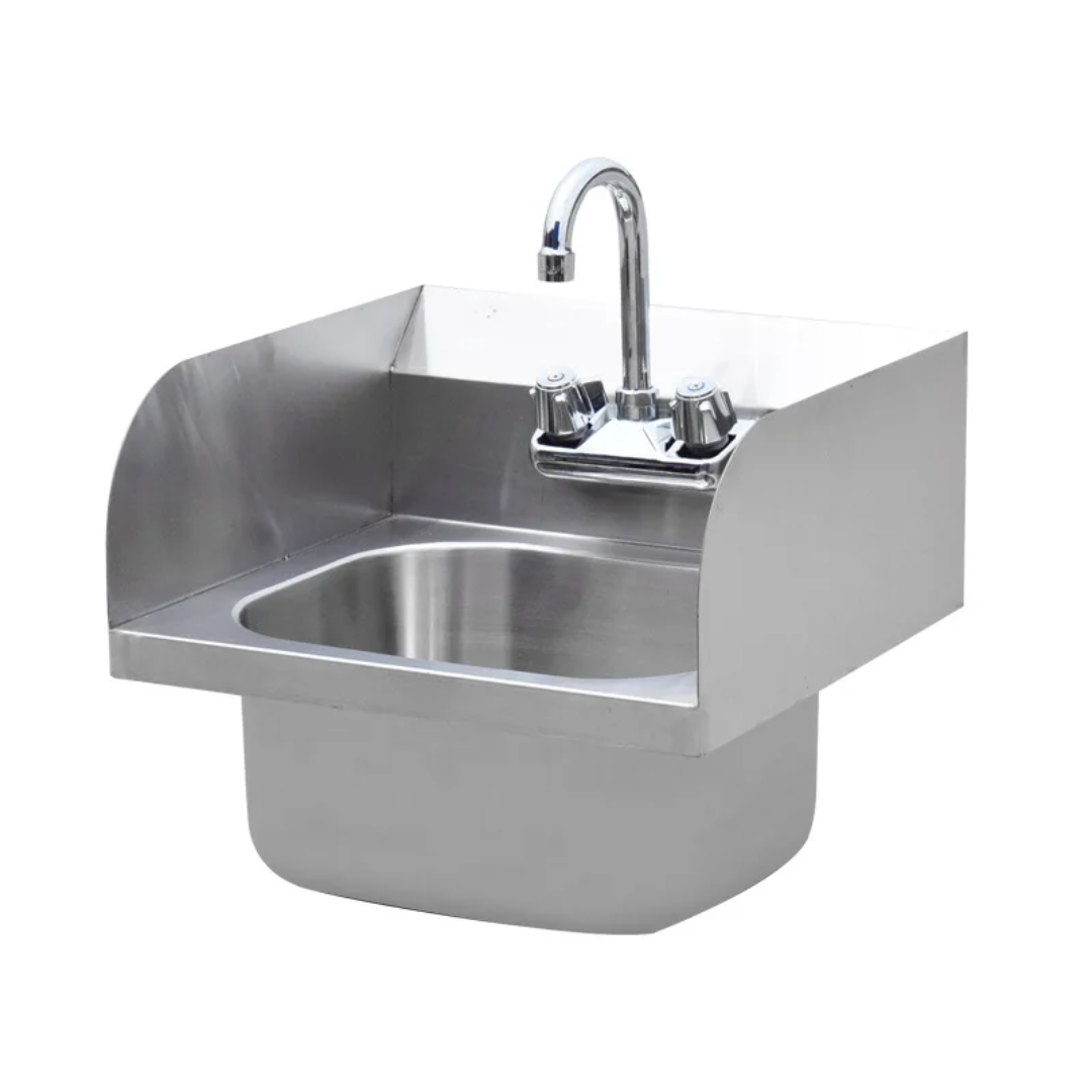 Commercial Stainless Steel Hand Wash Sink Wall Mount Sink With Side Splashback