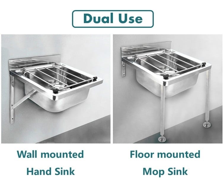 Commercial Stainless Steel Wall Mounted / Floor Mounted Dual Use Cleaner's Sink, Janitor Sink, Utility Sink - 600mm x 700mm x 900mmH