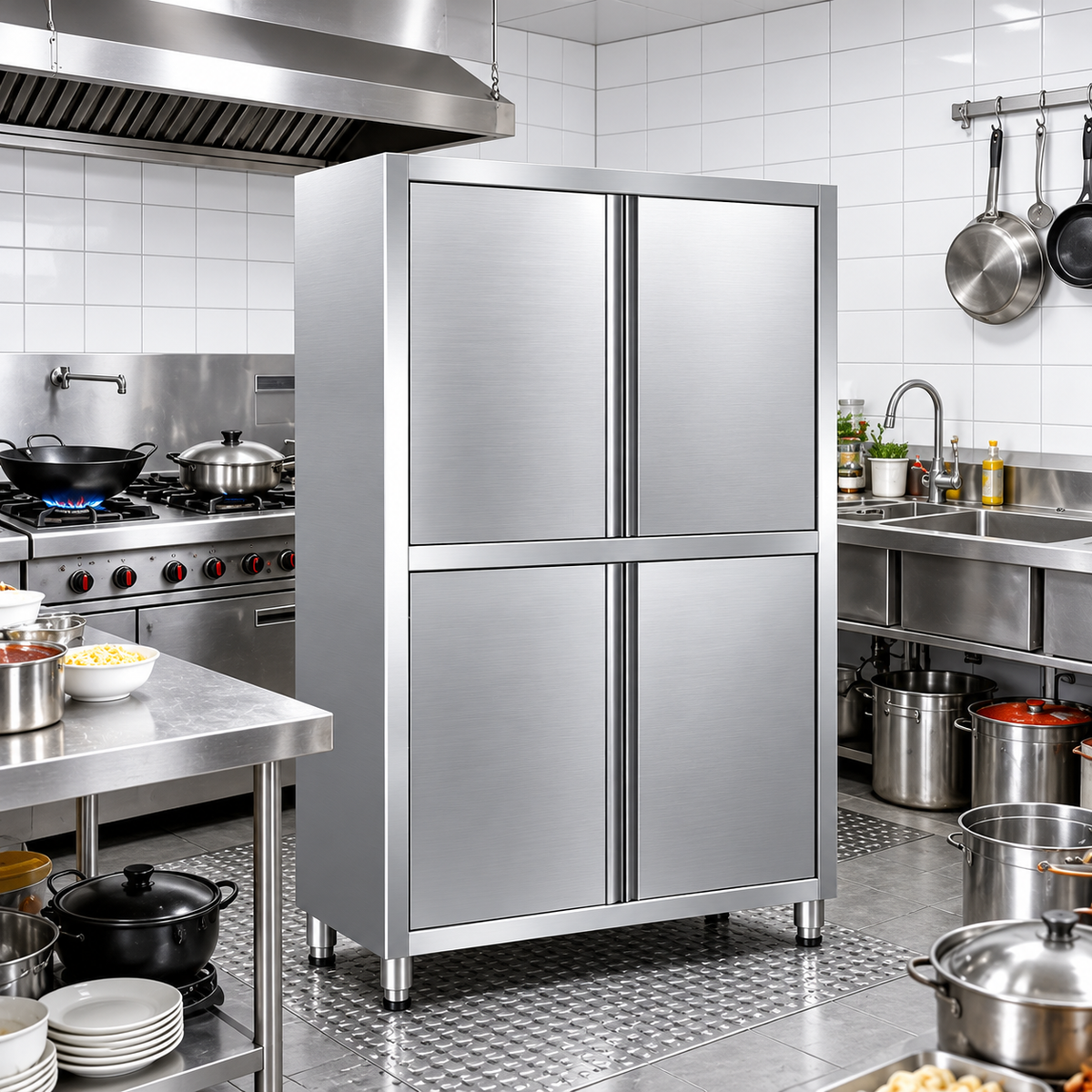 Stainless Steel Upright Storage Cabinet with Sliding Doors – 1200mm x 500mm x 1800mmH