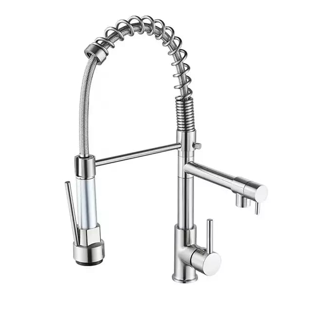 Sturdy Silver Pull Out Spring Kitchen Sink Faucet With Single Handle Water Tap