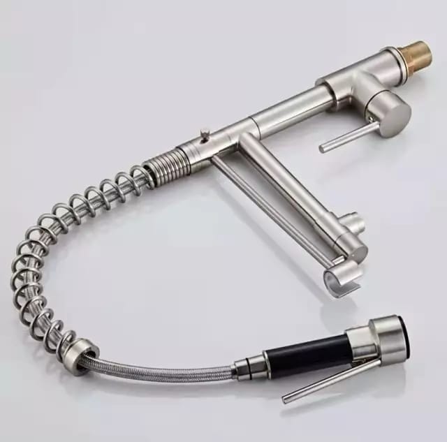 Sturdy Silver Pull Out Spring Kitchen Sink Faucet With Single Handle Water Tap