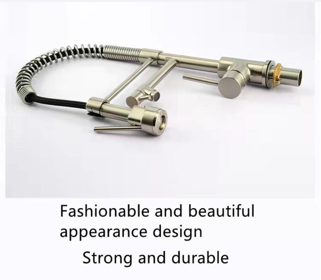 Sturdy Silver Pull Out Spring Kitchen Sink Faucet With Single Handle Water Tap