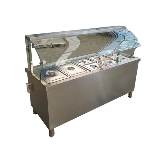 GLASS COVER COMMERCIAL BAIN MARIE FOOD WARMER 5 DIVISION  -  1900mm x 700mm x 900mmH