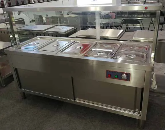 GLASS COVER COMMERCIAL BAIN MARIE FOOD WARMER 5 DIVISION  -  1900mm x 700mm x 900mmH