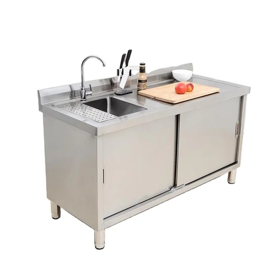 Double Bowl Sink Cabinet - 1500mm x 700mm x 900mmH -  RHS WORK AREA