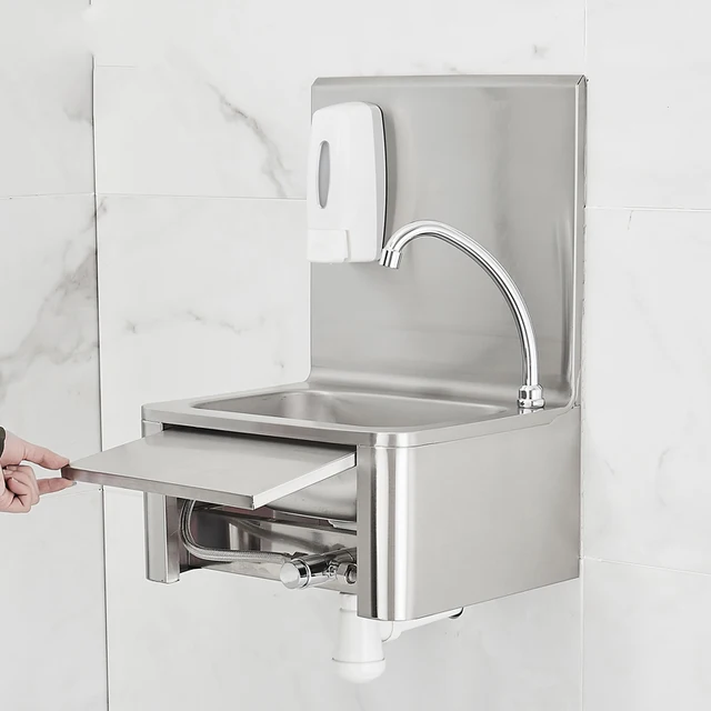 Wall Mount Knee Operated Hand Washing Sink With Splashback