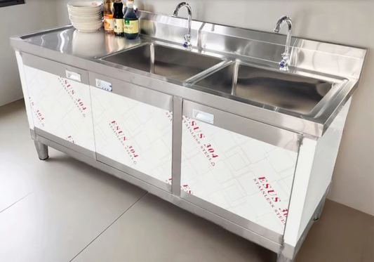 Double Bowl Sink Cabinet - 1700mm x 700mm x 900mmH -  LHS WORK AREA