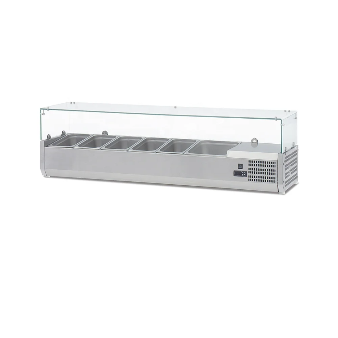 Commercial Countertop Refrigerated Topping Rail – 8 Division/GN 1/3 – 1800×395 mm – Glass Canopy