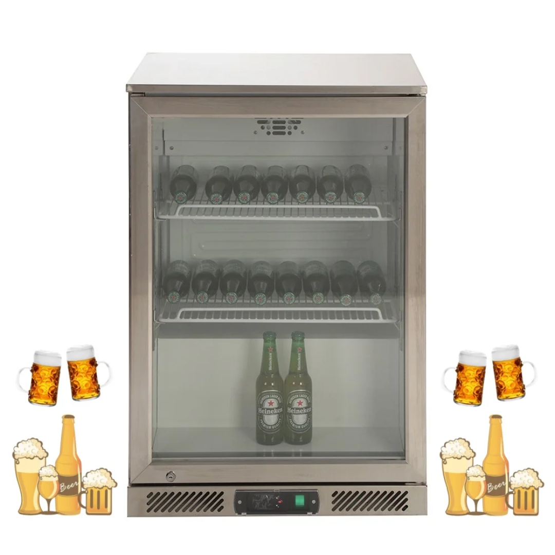 Commercial Back Bar Cooler refrigerator - 600mm - 126L - with 1 glass swing door - Stainless Steel