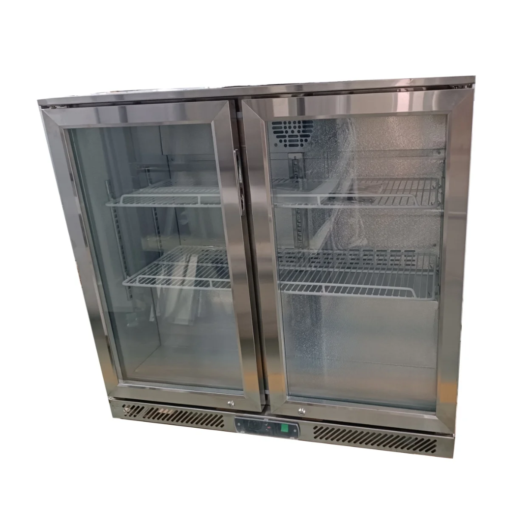 Commercial Back Bar Cooler 2 Glass Swing Doors 220 L PREMIUM – Stainless Steel - 900 mm - 2 Shelves - +2 to +8 °C