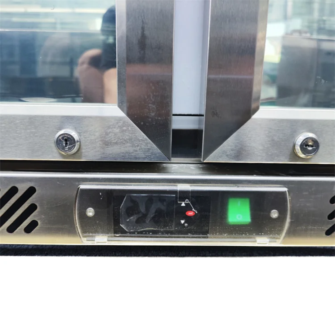 Commercial Back Bar Cooler 2 Glass Swing Doors 220 L PREMIUM – Stainless Steel - 900 mm - 2 Shelves - +2 to +8 °C