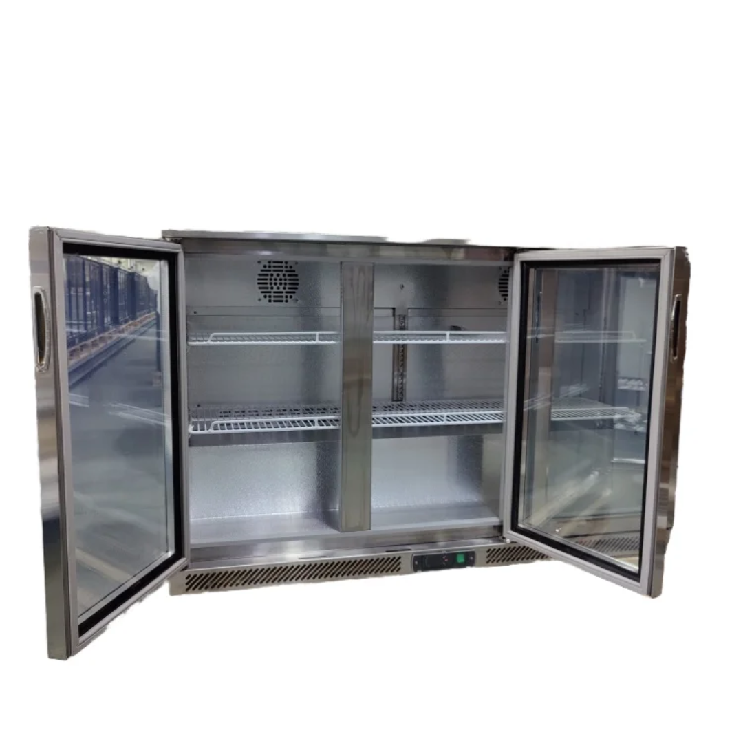 Commercial Back Bar Cooler 2 Glass Swing Doors 220 L PREMIUM – Stainless Steel - 900 mm - 2 Shelves - +2 to +8 °C