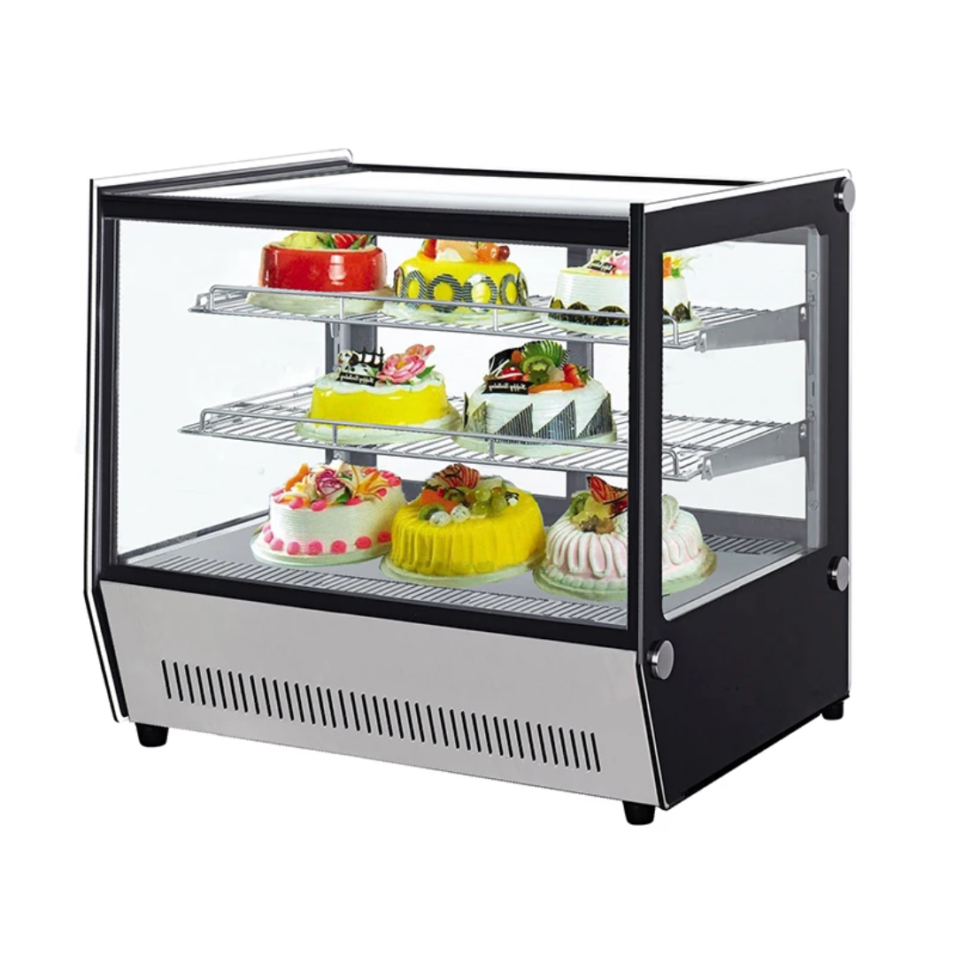 Countertop PASTRY/CAKE Display Fridge 160L – Flat glass - 2 shelves - 2 sliding Doors - Stainless Steel
