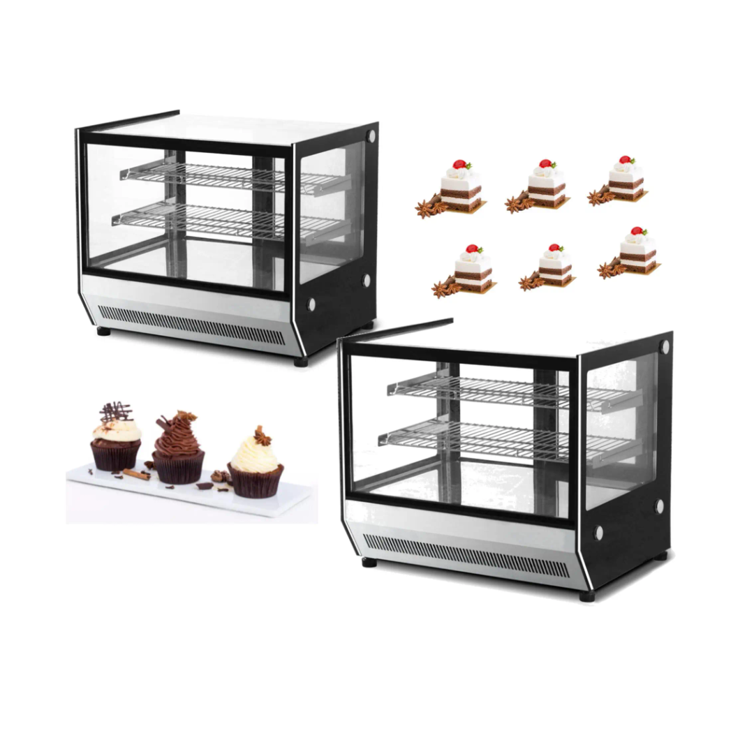 Countertop PASTRY/CAKE Display Fridge 160L – Flat glass - 2 shelves - 2 sliding Doors - Stainless Steel
