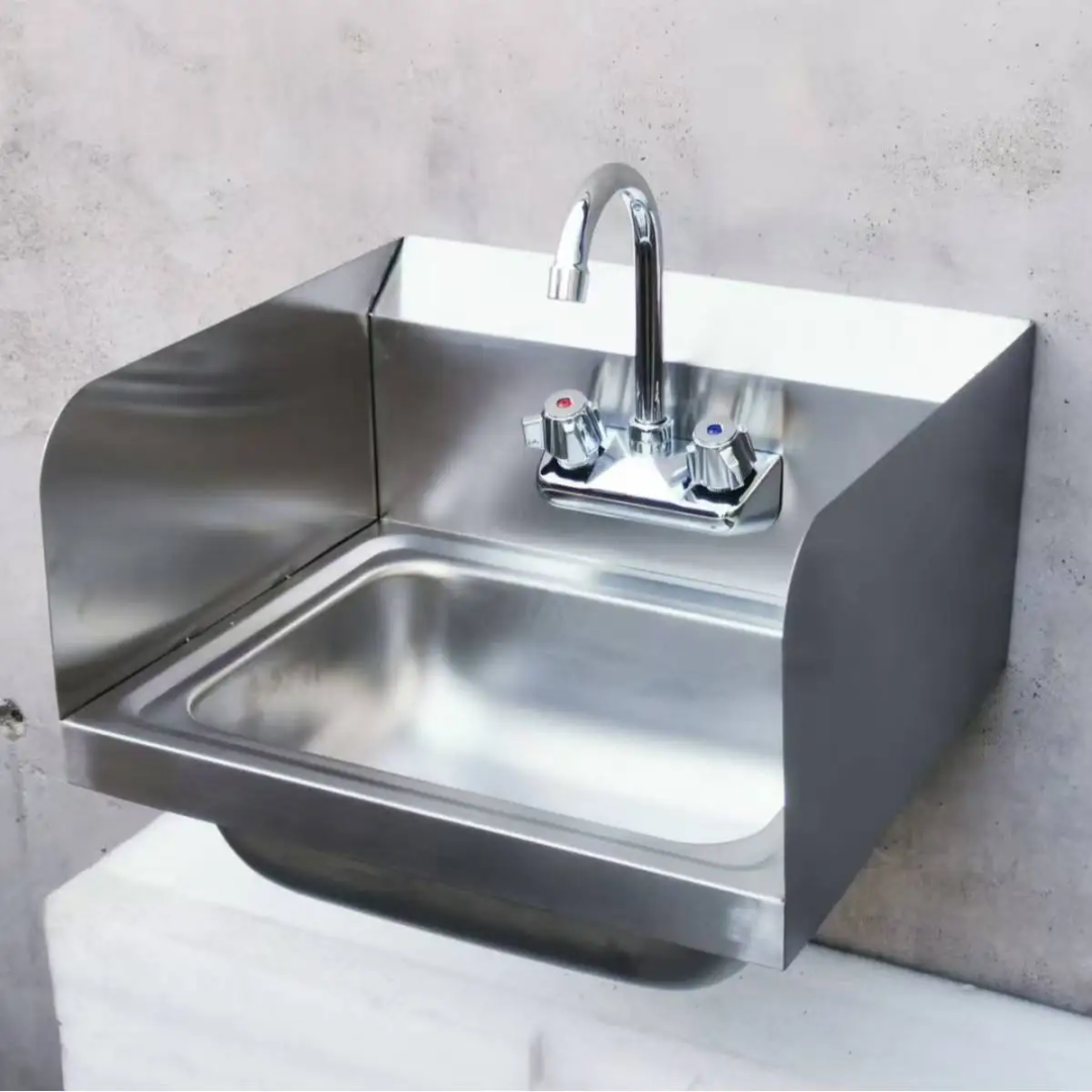 Commercial Stainless Steel Hand Wash Sink Wall Mount  Sink With Side Splas