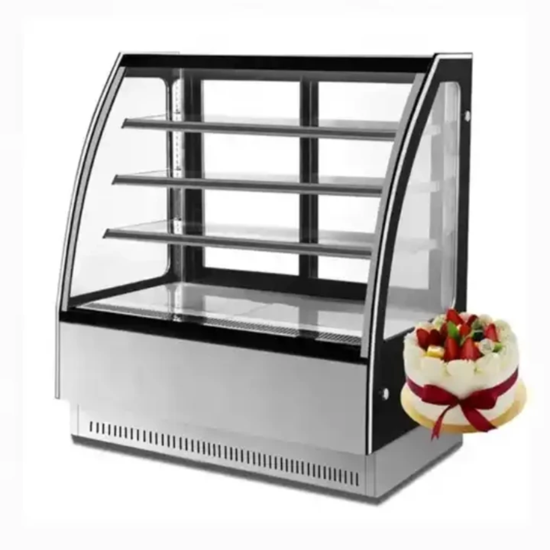 COMMERCIAL CAKE DISPLAY FRIDGE - CURVED GLASS- 524L - 1500mm - 3 Tier - Stainless Steel
