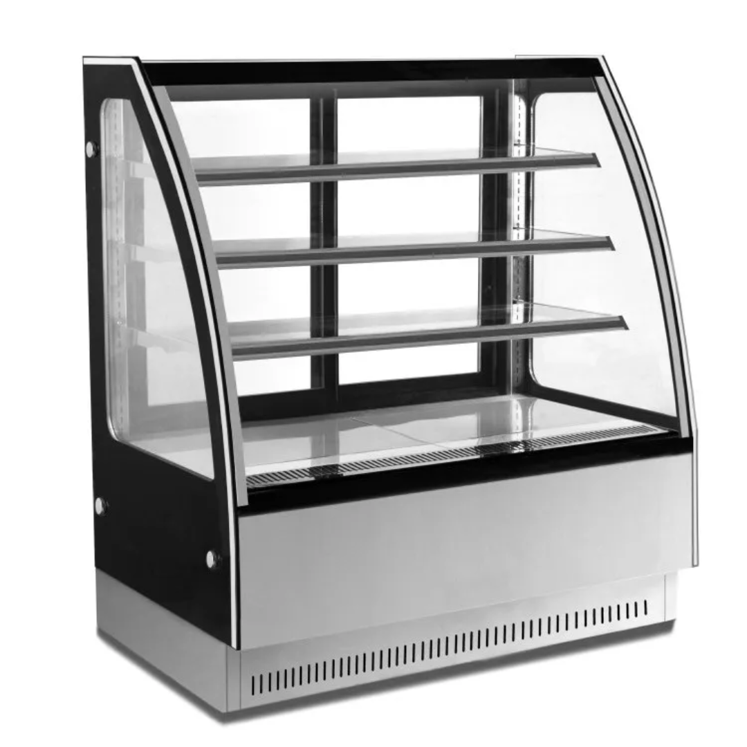 COMMERCIAL CAKE DISPLAY FRIDGE - CURVED GLASS- 524L - 1500mm - 3 Tier - Stainless Steel