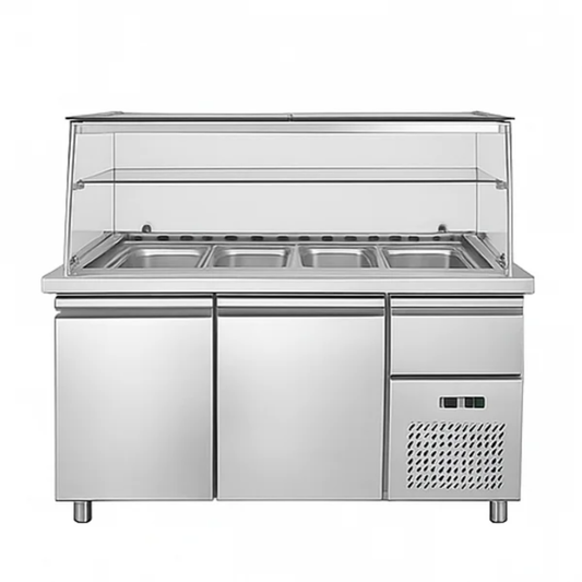 Cold Food Display Refrigerator- 4 Division Cold Bain Marie - 1500mm x 800mm x 900mm + 300mmH