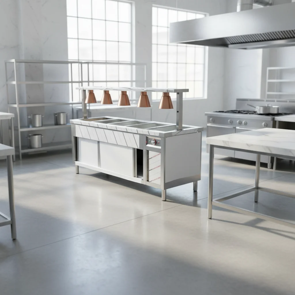 Bain Marie 5 Division with 5 Heat Lamps – 1800mm × 700mm x 900mm+500mmH