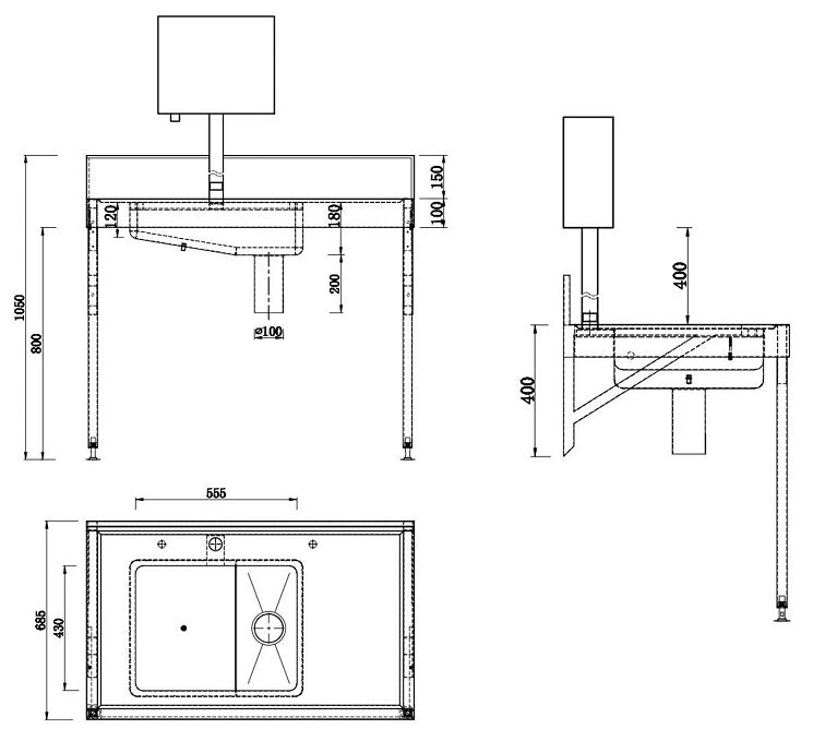Bedpan Sluice Sink -  1200 X 600 X 1350 mm