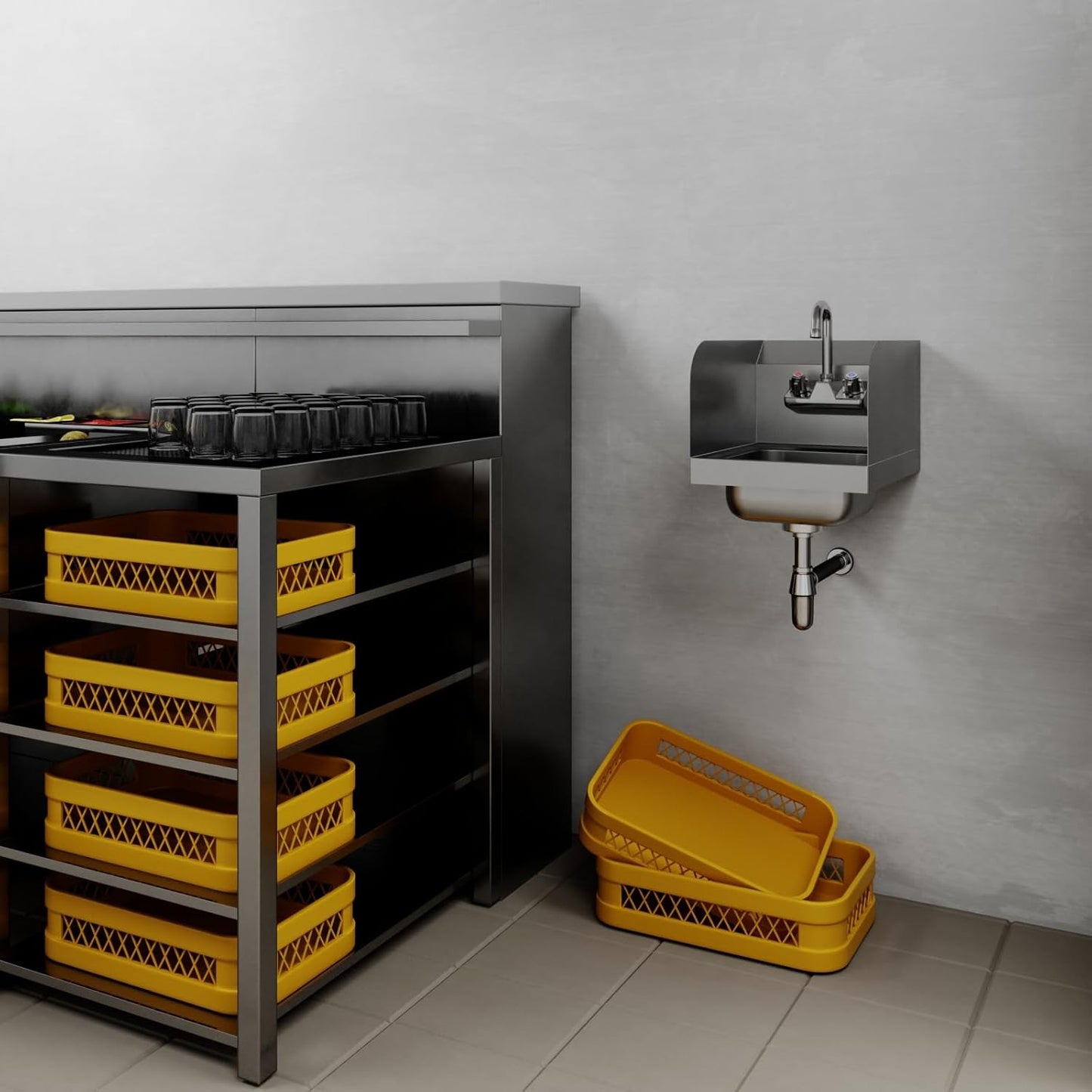 Commercial Stainless Steel Hand Wash Sink Wall Mount  Sink With Side Splas