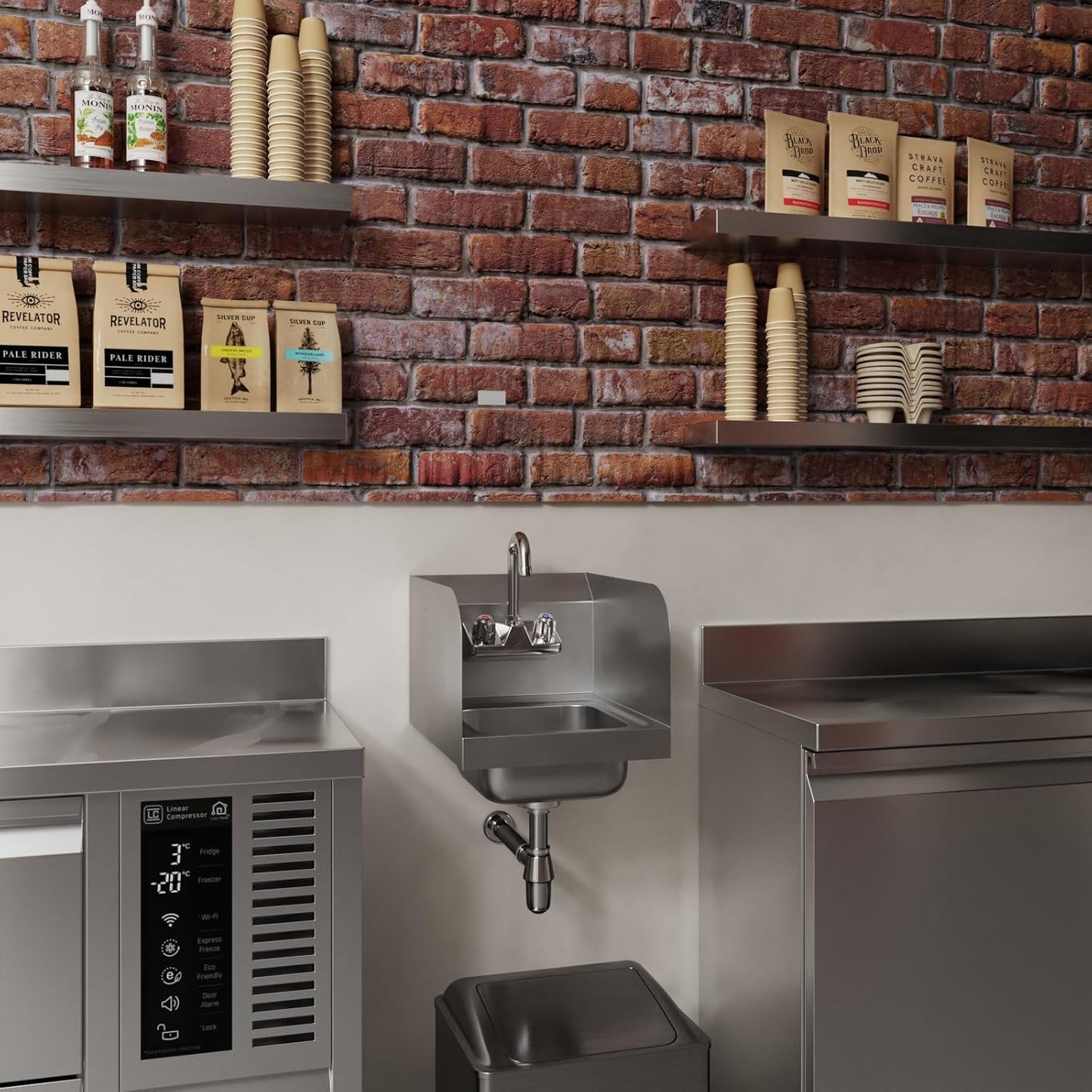 Commercial Stainless Steel Hand Wash Sink Wall Mount  Sink With Side Splas