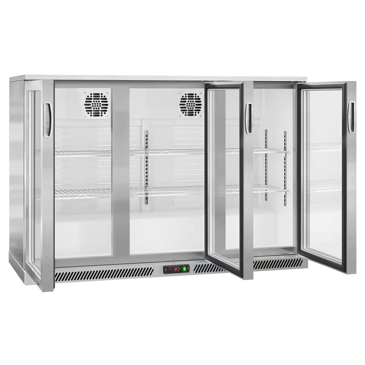 Commercial Back Bar Cooler 3 Glass Swing Doors 320 L PREMIUM – Stainless Steel - 1350 mm - 2 Shelves - +2 to +8 °C