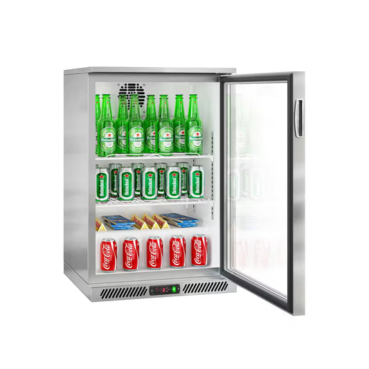 Commercial Back Bar Cooler refrigerator - 600mm - 126L - with 1 glass swing door - Stainless Steel