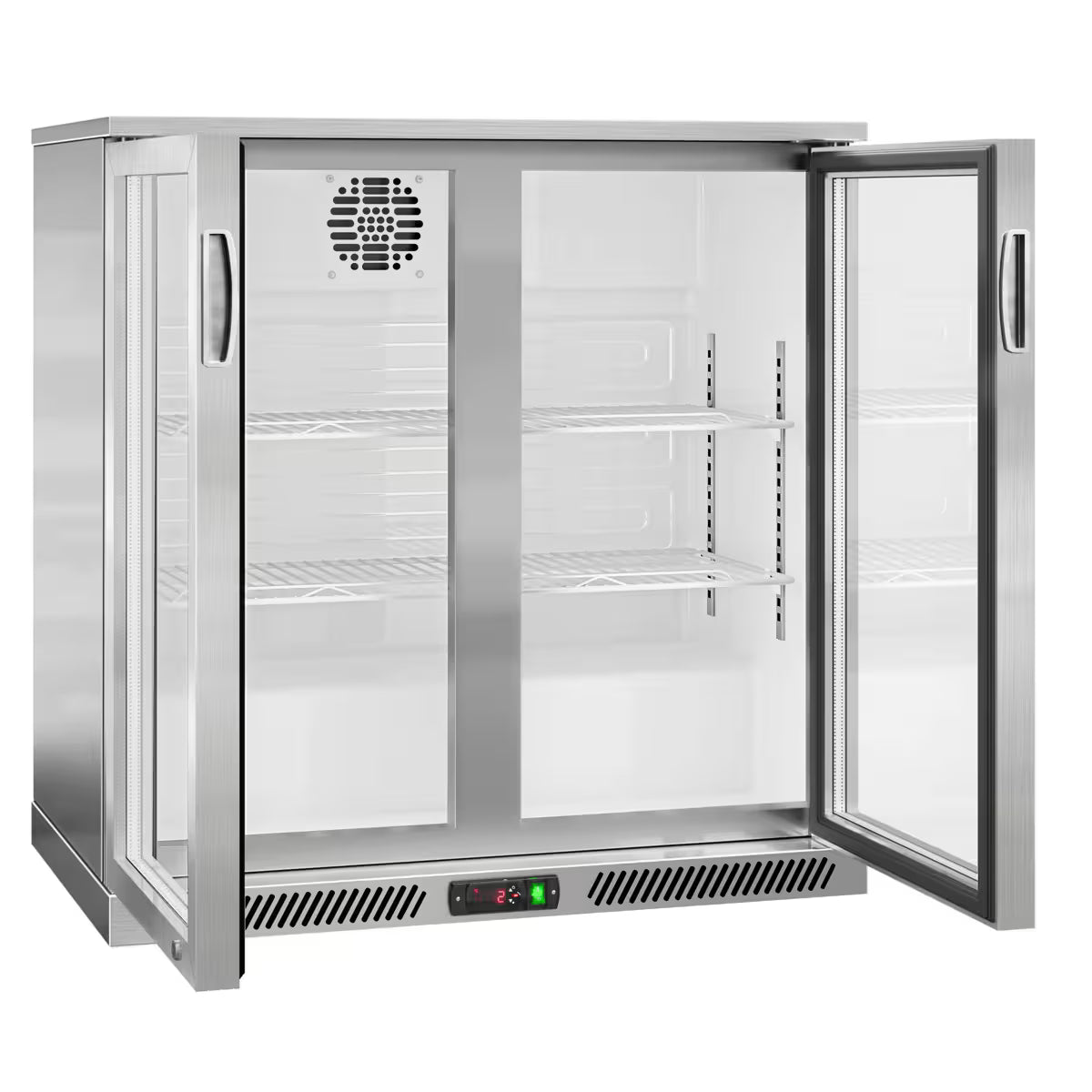 Commercial Back Bar Cooler 2 Glass Swing Doors 220 L PREMIUM – Stainless Steel - 900 mm - 2 Shelves - +2 to +8 °C