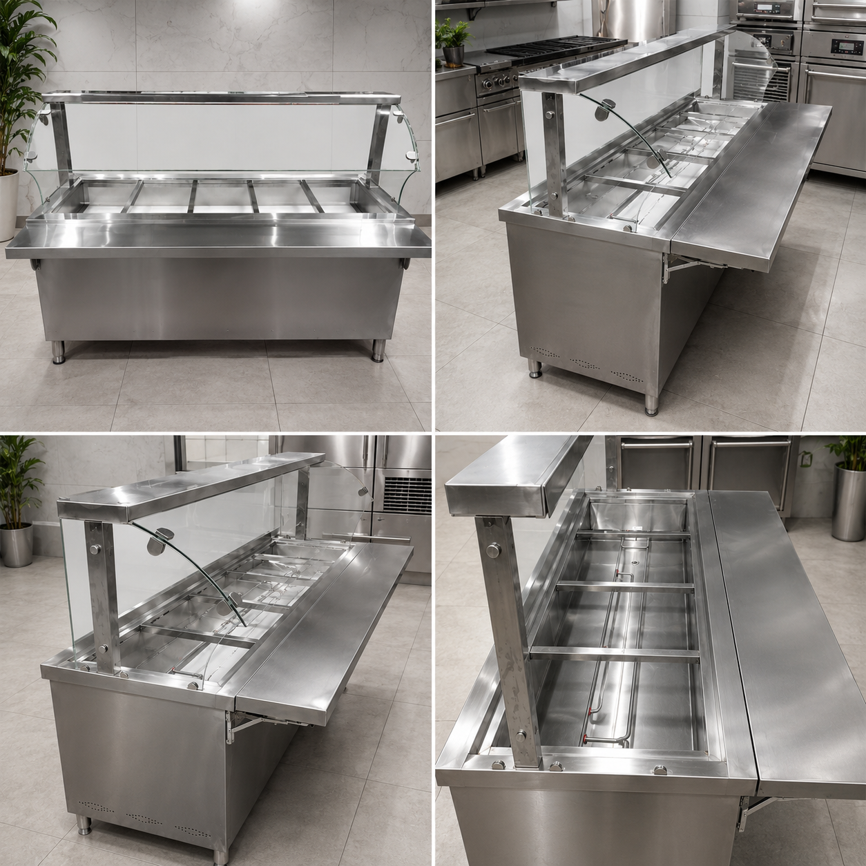 Bain Marie Food Warmer with Glass Sneeze Guard – 5 Division-  1800mm x 700mm x 900mm+500mmH