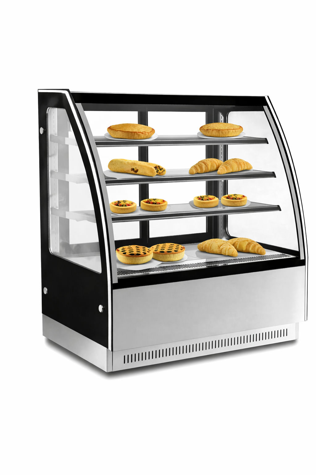 COMMERCIAL HOT PASTRY/CAKE DISPLAY  - CURVED GLASS- 524L - 1500mm - 3 Tier - Stainless Steel