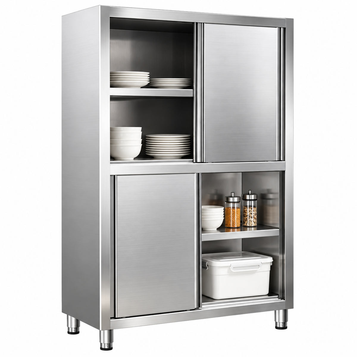 Stainless Steel Upright Storage Cabinet with Sliding Doors – 1200mm x 500mm x 1800mmH
