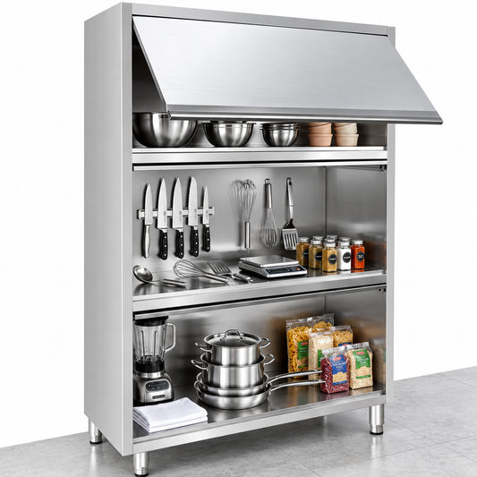 Stainless Steel Storage Cabinet with 3 Lift-Up Door 1200mm x 500mm x 1800mmH