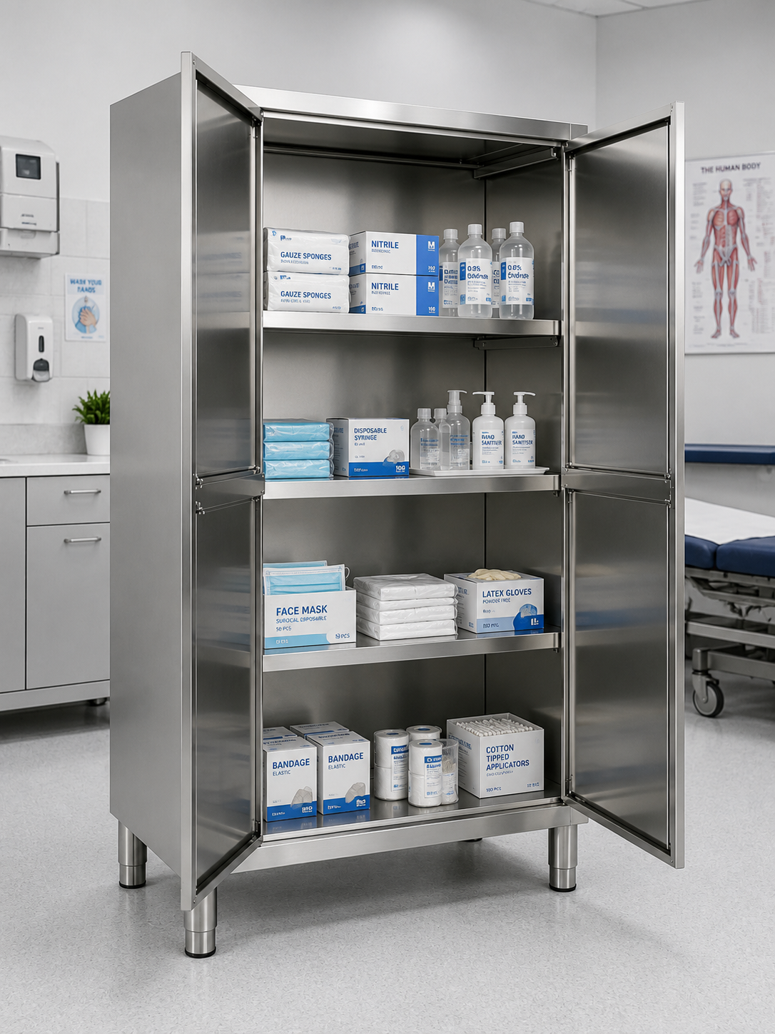 Double Door Stainless Steel Storage Cabinet – 1200(W) × 700(D) × 2000(H) mm
