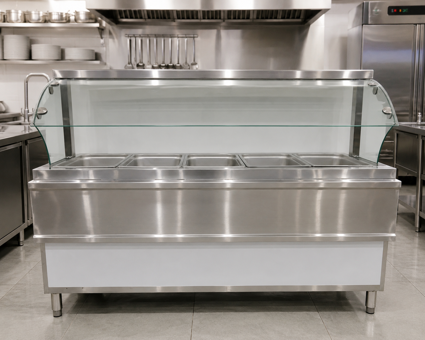 Bain Marie Food Warmer with Glass Sneeze Guard – 5 Division-  1800mm x 700mm x 900mm+500mmH