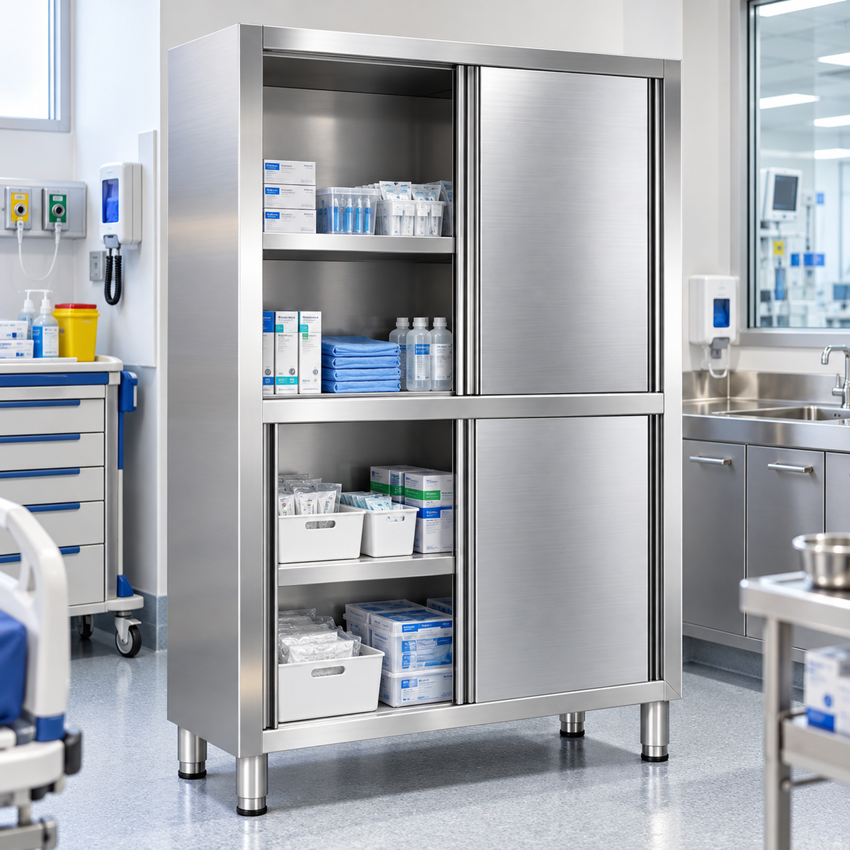 Stainless Steel Upright Storage Cabinet with Sliding Doors – 1200mm x 500mm x 1800mmH