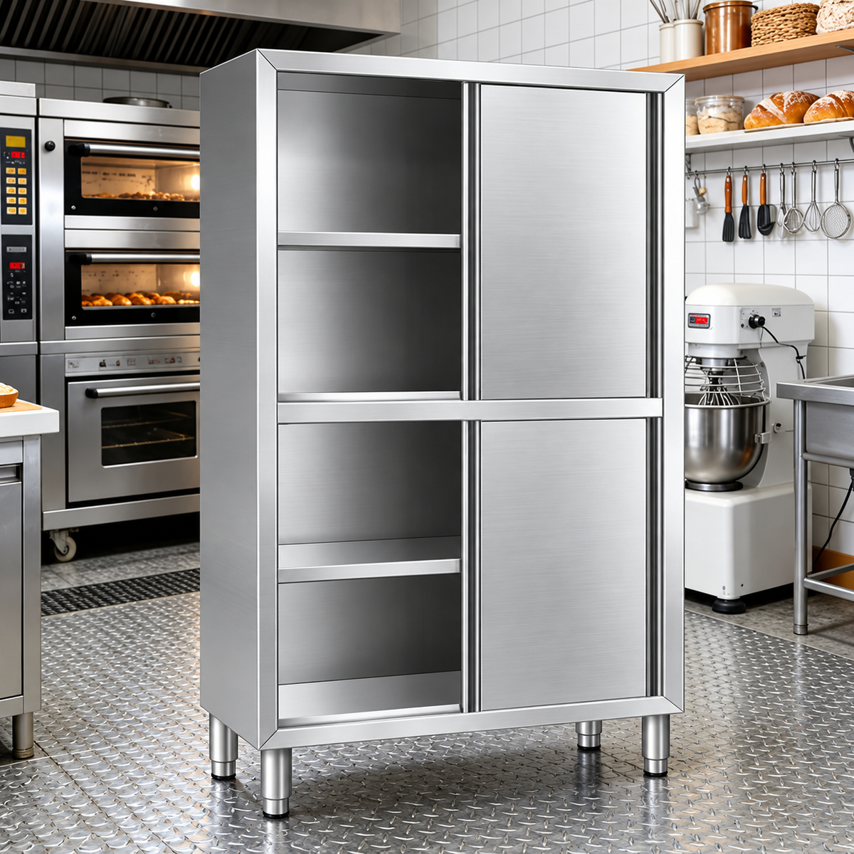 Stainless Steel Upright Storage Cabinet with Sliding Doors – 1200mm x 500mm x 1800mmH