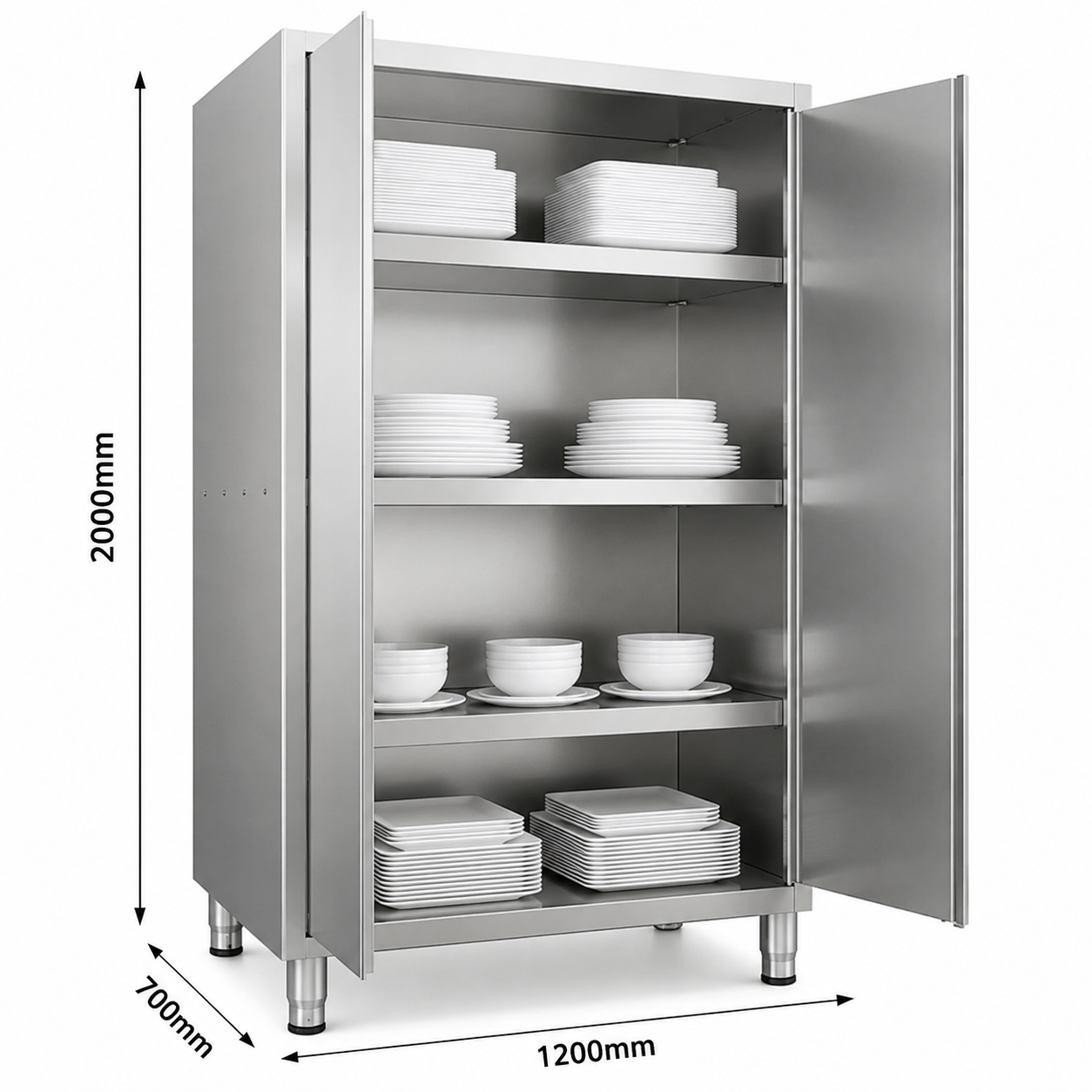 Double Door Stainless Steel Storage Cabinet – 1200(W) × 700(D) × 2000(H) mm