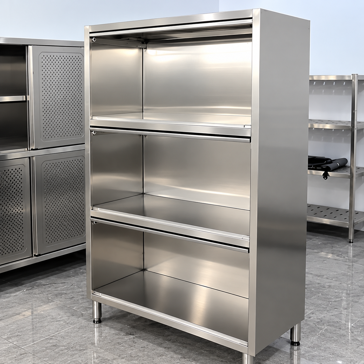Stainless Steel Storage Cabinet with 3 Lift-Up Door 1200mm x 500mm x 1800mmH