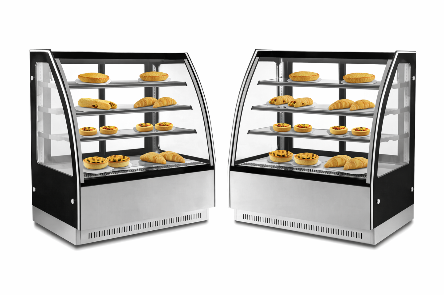 COMMERCIAL HOT PASTRY/CAKE DISPLAY  - CURVED GLASS- 524L - 1500mm - 3 Tier - Stainless Steel