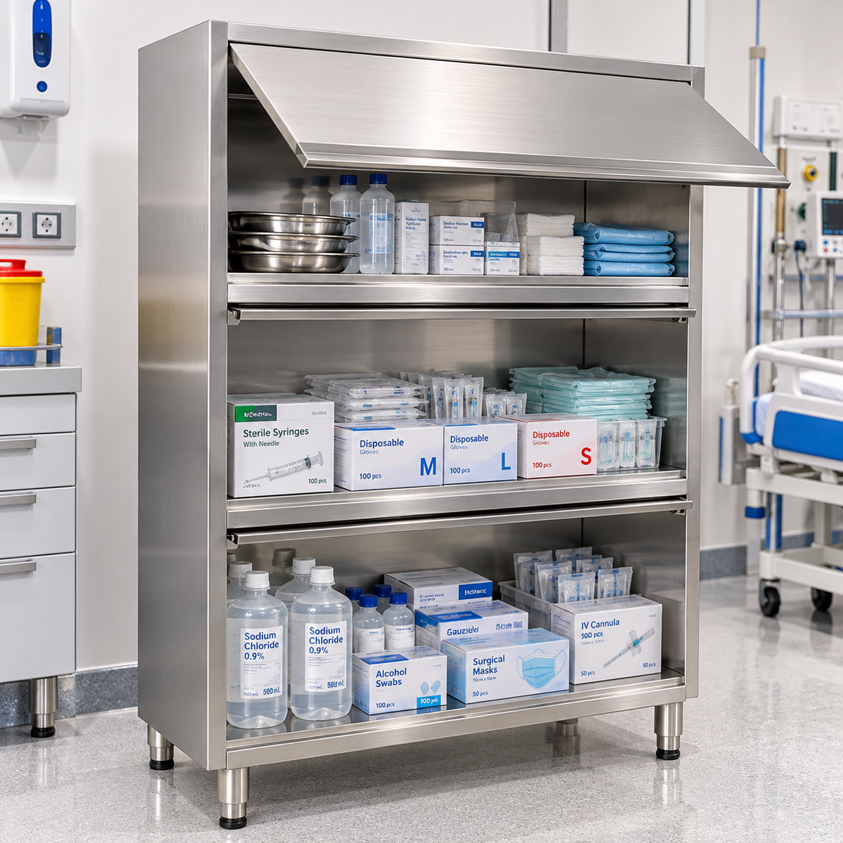 Stainless Steel Storage Cabinet with 3 Lift-Up Door 1200mm x 500mm x 1800mmH