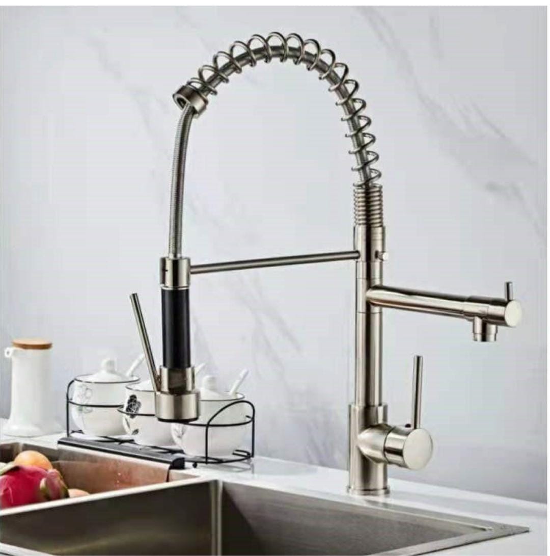 Sturdy Silver Pull Out Spring Kitchen Sink Faucet With Single Handle Water Tap